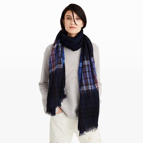 Club Monaco Color Blue Marcinet Navy Plaid Dip Scarf