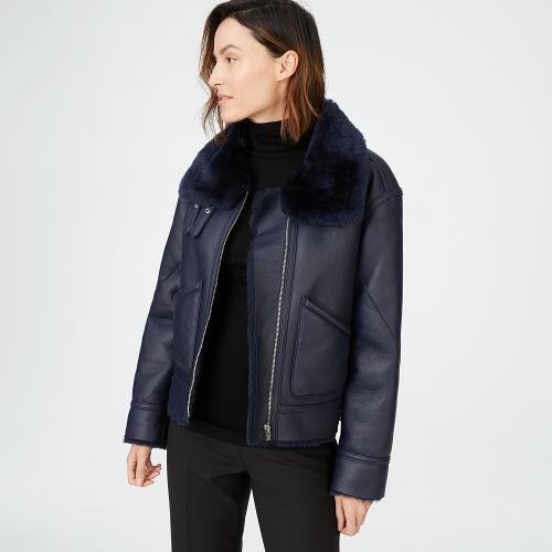 Club Monaco Color Blue Diya Shearling Coat