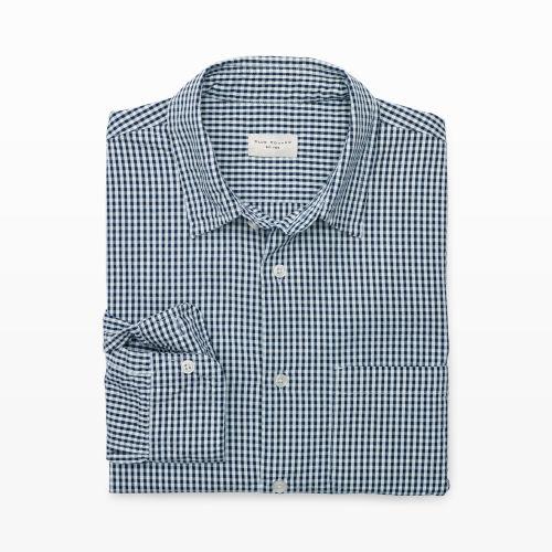Club Monaco Color Blue Slim Gingham Seersucker Shirt In Size M