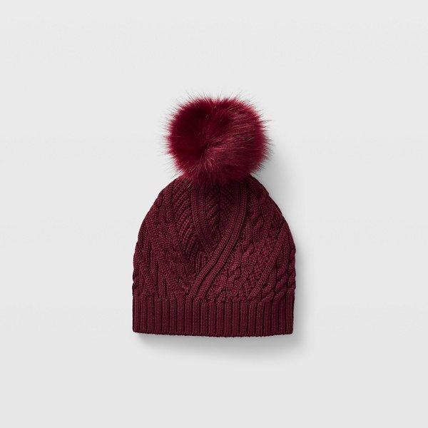 Club Monaco Currant Cable-knit Pom-pom Beanie