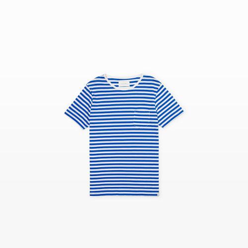 Club Monaco Color Blue Solid & Striped Crewneck Tee