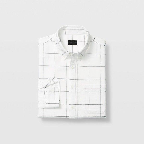 Club Monaco Blanc De Blanc/black Slim Windowpane Flannel Shirt