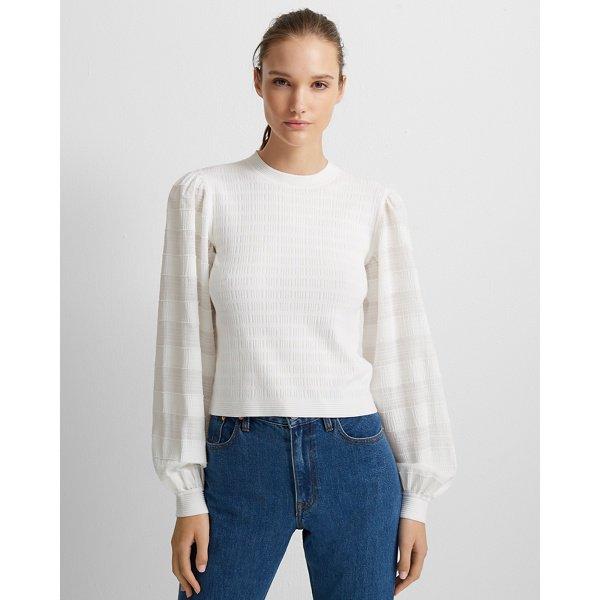 Club Monaco White Woven Sleeve Crewneck Sweater