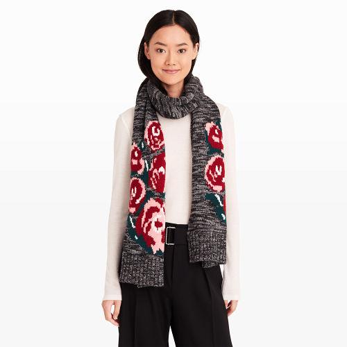 Club Monaco Color Grey Willonah Rose Intarsia Scarf