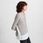 Club Monaco Grey And W Mixed Media V-neck Sweater