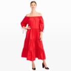 Club Monaco Color Red Mds Stripes Tiered Dress
