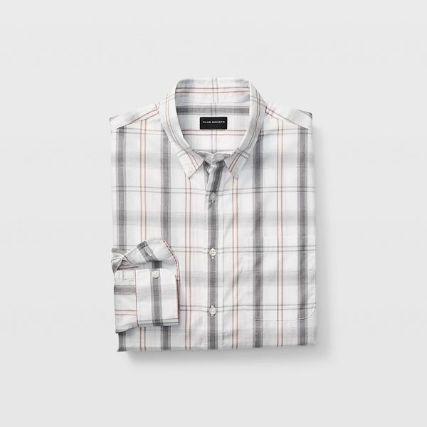 Club Monaco White Multi Slim Large Open Plaid Shirt