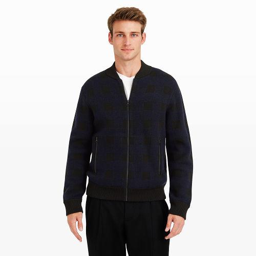 Club Monaco Color Black Buffalo Check Zip Sweater