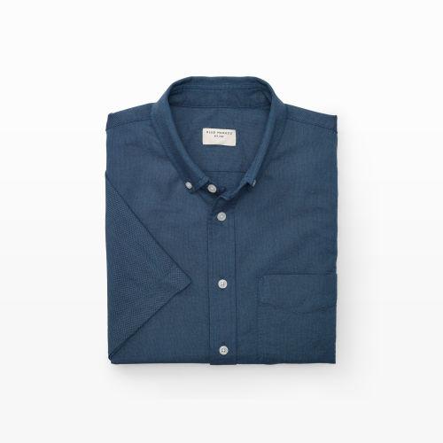 Club Monaco Color Blue Short-sleeve Oxford Shirt