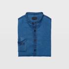 Club Monaco Indigo Slim Linen Band-collar Shirt