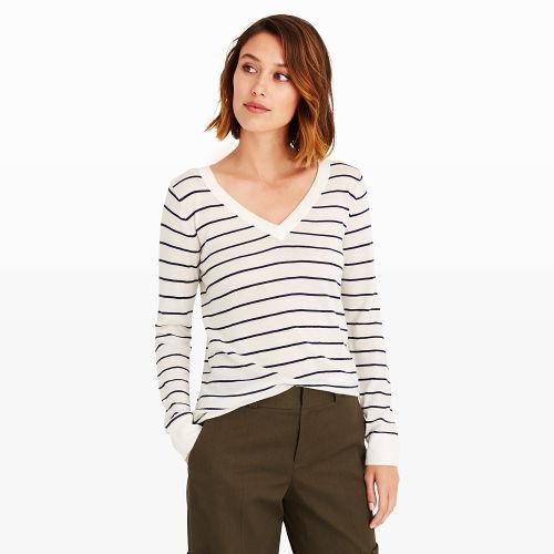Club Monaco Color White Agnes Stripe Merino Sweater