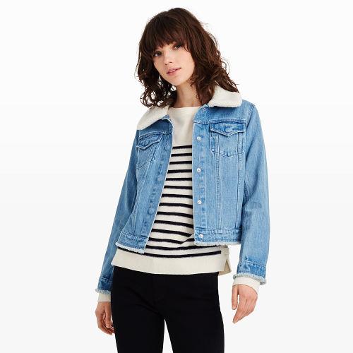 Club Monaco Color Blue Sheelya Denim Sherpa Jacket