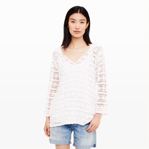 Club Monaco Color White Tobi Crochet Sweater In Size M/l