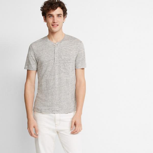 Club Monaco Heather Grey Short-sleeve Linen Henley