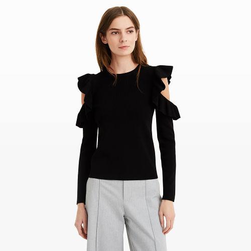 Club Monaco Color Black Colema Cold Shoulder Sweater