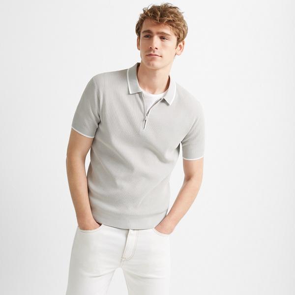 Club Monaco Grey/white Quarter-zip Ribbed Polo