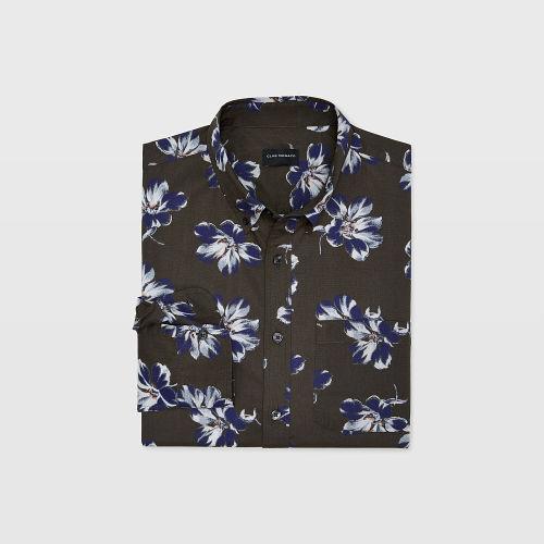 Club Monaco Color Green Slim Felting Floral Shirt