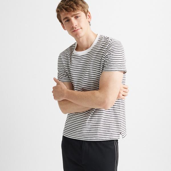 Club Monaco White Multi Double Stripe Tee