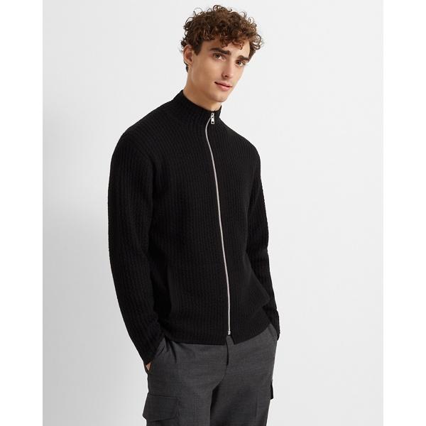 Club Monaco Black Rib Jacquard Sweater Jacket