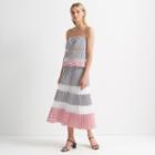 Club Monaco White Multi Pleated Midi Stripe Skirt