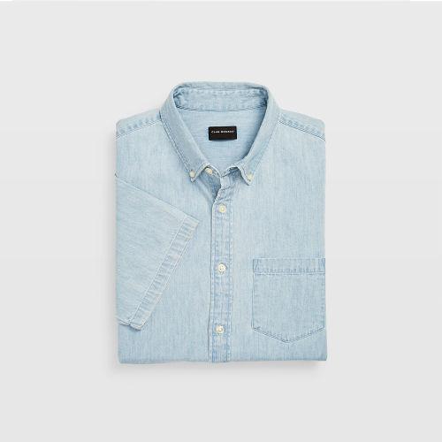 Club Monaco Color Blue Slim Short-sleeve Denim Shirt