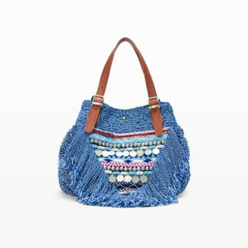 Club Monaco Color Blue Elliot Mann Beach Beaded Bag