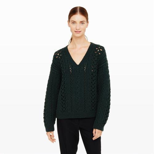 Club Monaco Color Green Maritza Open-knit Sweater In Size S