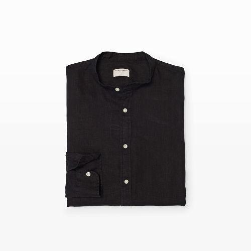 Club Monaco Color Black Slim Band-collar Linen Shirt