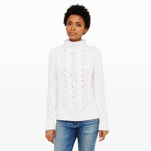 Club Monaco Color White Amabel Cashmere Cabled Sweater