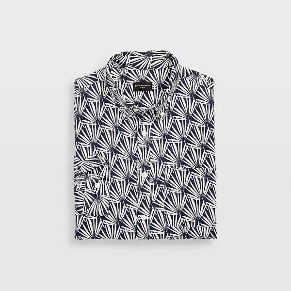 Club Monaco Navy/white Slim Geo Palm Linen Shirt