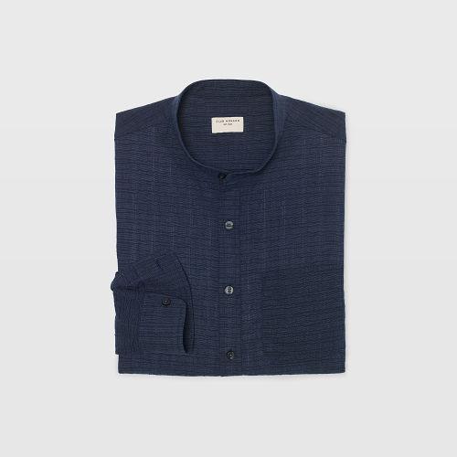 Club Monaco Color Blue Slim Band-collar Texture Shirt