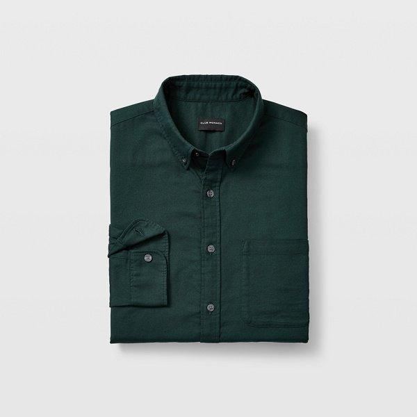 Club Monaco Dark Green Slim Solid Flannel Shirt