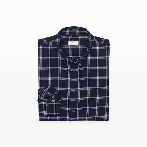 Club Monaco Color Maritime Navy Multi Slim Windowpane Flannel Shirt