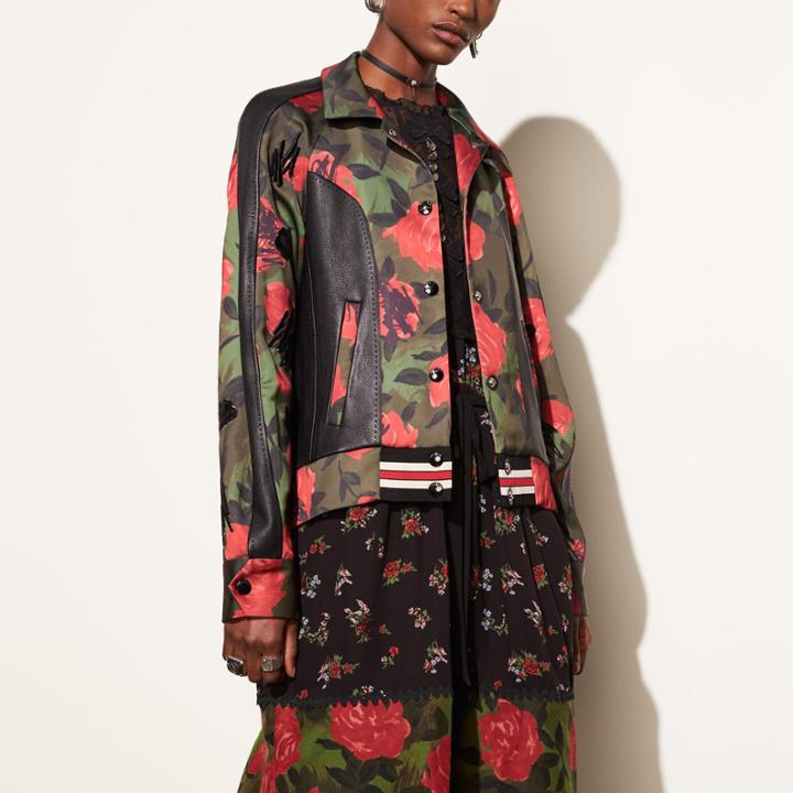 Coach Camo Rose Varsity Jacket With Raglan Sleeve