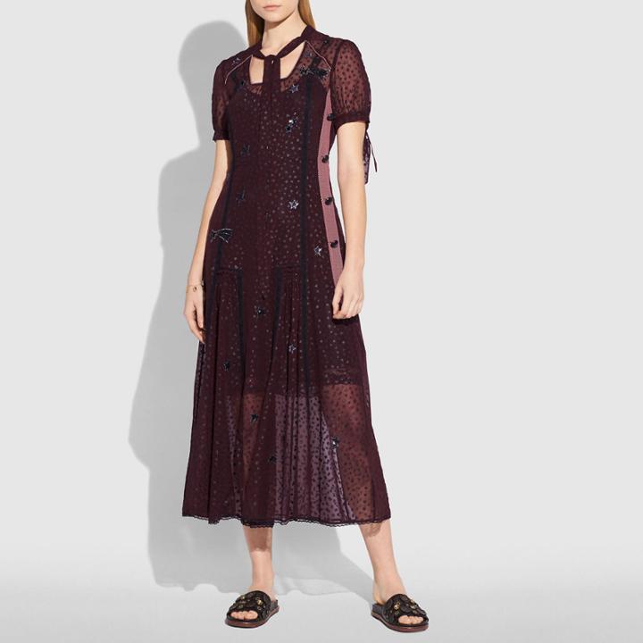 Coach Long Star Print Tie Neck Dress