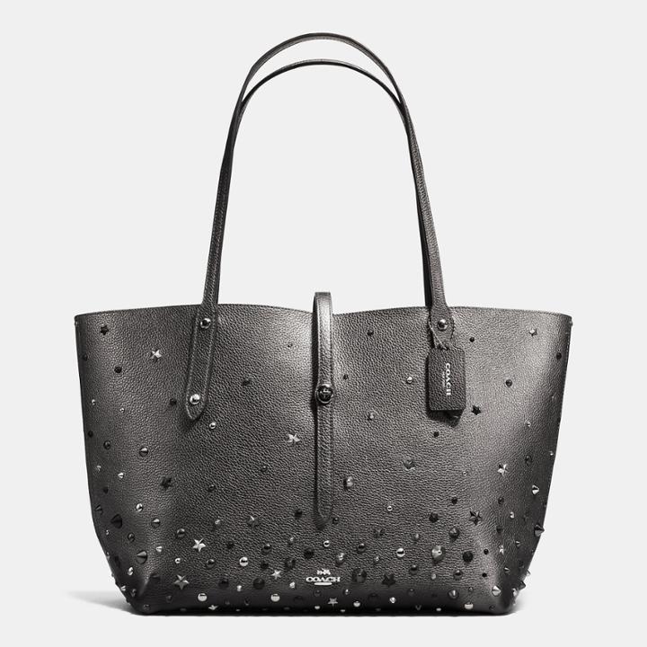 Coach Market Tote In Metallic Leather With Star Rivets