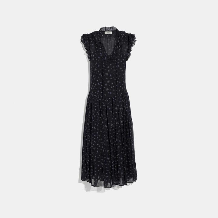 Coach Scattered Rose Print Pleated Dress