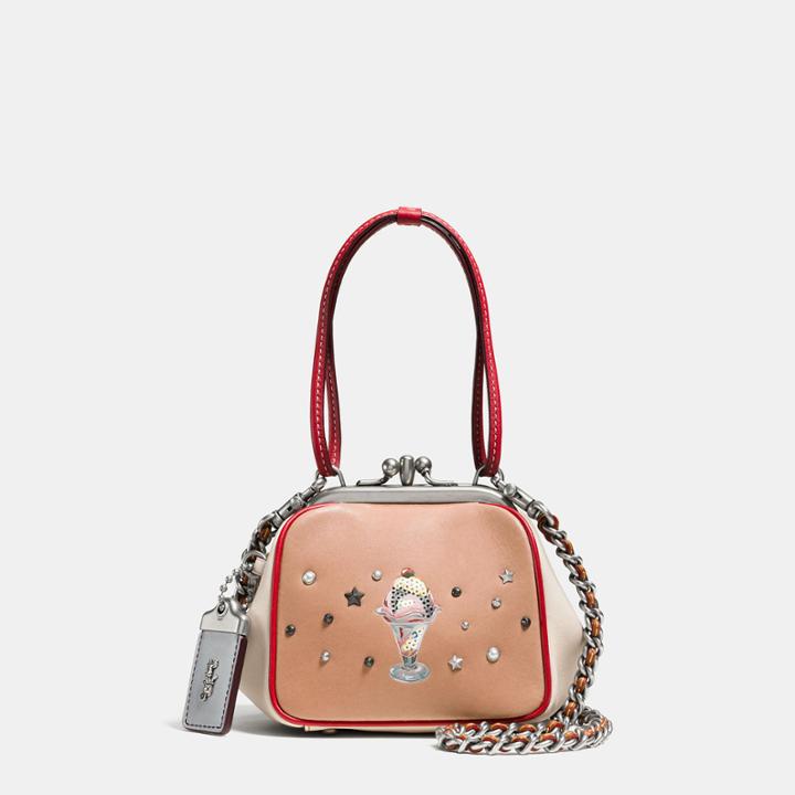 Coach Kisslock Frame Bag 23 In Glovetanned Leather With Sundae Embellishment