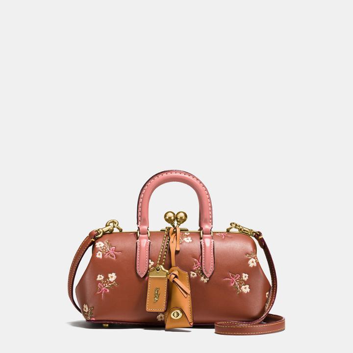 Coach Kisslock Satchel In Glovetanned Leather With Floral Bow Print