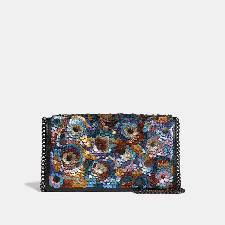 Coach Foldover Chain Clutch With Leather Sequin