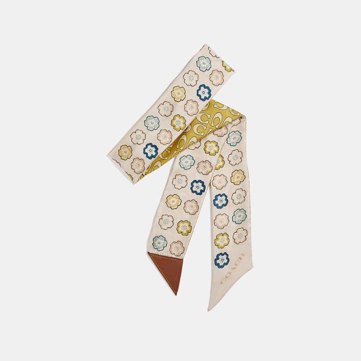 Coach Tea Rose Print Skinny Scarf