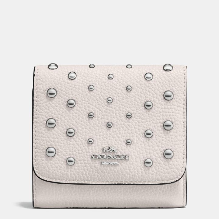 Coach Small Wallet In Polished Pebble Leather With Ombre Rivets