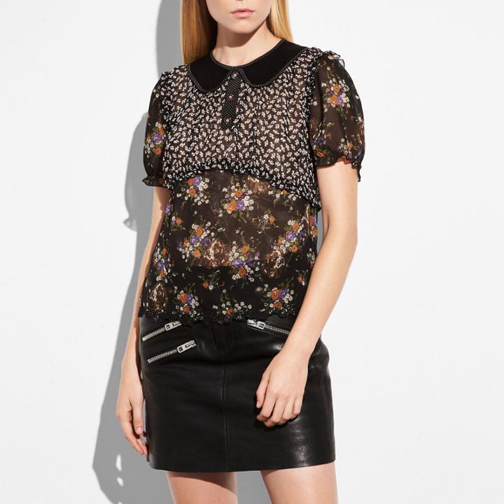 Coach Mixed Print Short Sleeve Blouse