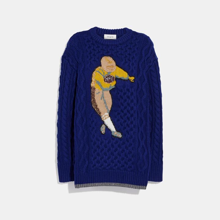 Coach Football Cable Knit Sweater