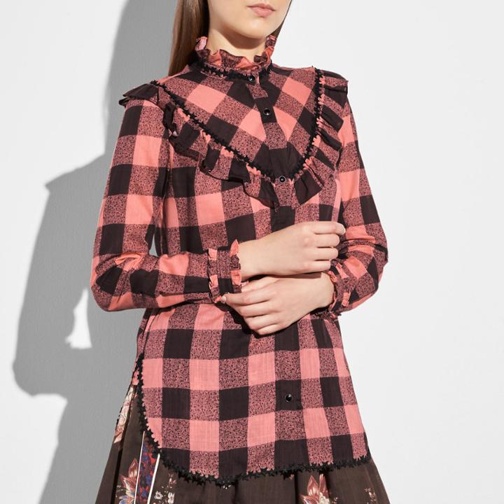 Coach Prairie Check Western Blouse