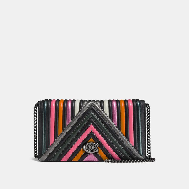 Coach Foldover Chain Clutch With Colorblock Quilting And Rivets