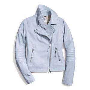 Coach - Slim Leather Moto Jacket Arctic Blue M
