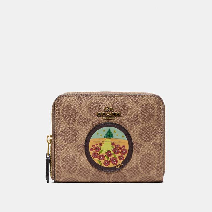 Coach Wizard Of Oz Boxed Small Zip Around Wallet In Signature Canvas With Patches