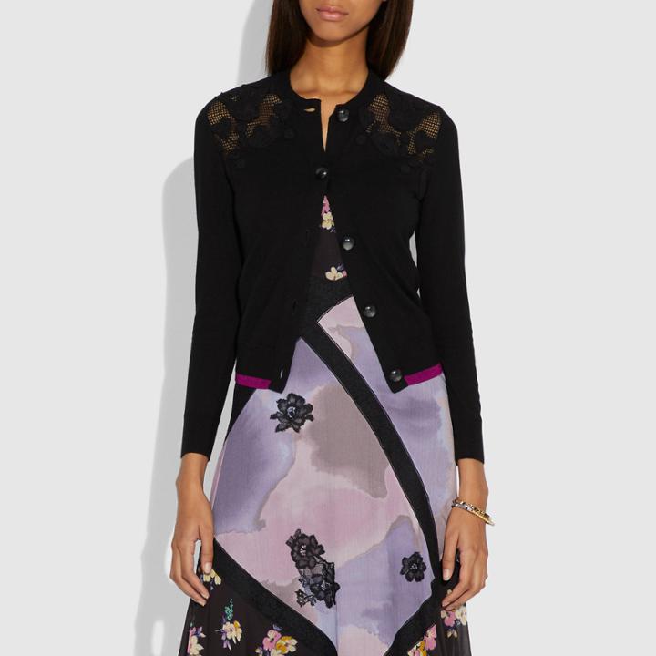 Coach Crochet Crew Neck Cardigan