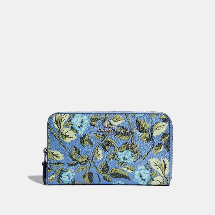 Coach Medium Zip Around Wallet With Sleeping Rose Print
